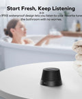 Magnetic Portable Bluetooth Speaker With Boomin Bass IPX6 Waterproof Mini Shower Speaker 12 Hour Playtime TWS Stereo USB C Outdoor Speaker Black Ideal Travel Gift For Any Adventure on bathroom counter