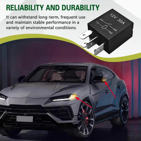Tough As Nails 4 Pin 12V 30A Automotive Relay Pack with waterproof design in use on a modern car.