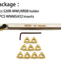 ASZLBYM 3/4 in boring bar holder S20R-MWLNR08 with 10 WNMG432 carbide inserts and Allen key.