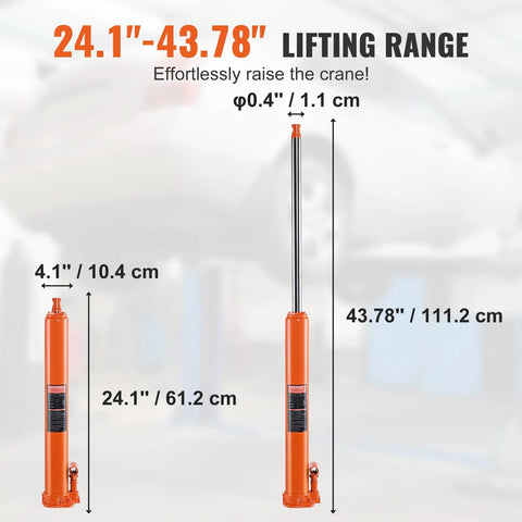 Heavy Duty Hydraulic Long Ram Jack 4 Ton Engine Hoist Cylinder With Single Piston Pump And Flat Base, lifting range display