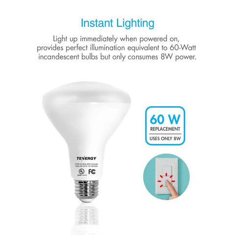 Power-Saving Dimmable LED Flood Light Bulbs, 60W Equivalent, 8W, 2700K Soft Warm White BR30 E26, instant lighting feature