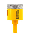 Dry diamond core drill bit by HIGHDRIL, 38mm (1-1/2in) diameter, yellow body, vacuum-brazed edge, triangle shank