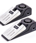 Door stop alarm wedge (2-pack), front-angle view, black housing with silver blade, Monsin, 120dB alarm