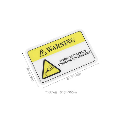 High Visibility PVC Safety Warning Stickers for Machinery and Equipment, oil warning decal 8cm x 5cm, self-adhesive for industrial use.