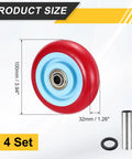 4 Pcs Push Cart Wheels Replacement Pu Rolling Casters With Bushing And Washer, 4 Inch By 1.3 Inch, 100 Mm Diameter, red wheel