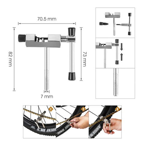 Six Piece Bicycle Repair Tools Kit For Mountain And Road Bikes, Pro Grade Cassette And Sprocket Removal Set, Chain Breaker For 7 To 10