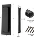 Recessed Pocket Door Pulls 6 Inch Black Stainless Steel Flush Pull Handles For Sliding Doors And Closets, dimensions and screws shown