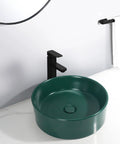 Bathroom Sink Bathroom Round Non-Porous Ceramic Wash Basin Dark Green Wash Basin Bathroom Art Above Counter Basin Bathroom Sink Vessel with faucet in modern bathroom