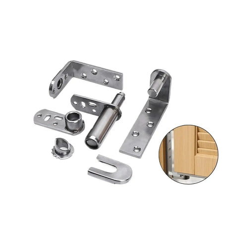 Pivot Door Hinges for Wooden Doors with 360 Degree Rotation Full Circle Swing Hardware Set Includes All Mounting Parts and Stabilizing Shaft
