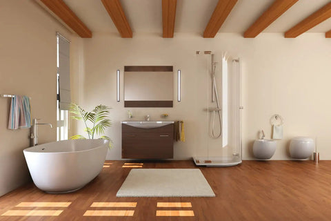 Modern bathroom with 24 Inch LED Vanity Light Bar With 3 In 1 Switchable Color Temperature Warm Neutral Cool White Over The Mirror