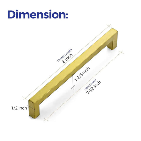 30 Pack Seven And A Half Inch Square Cabinet Handles Brushed Brass Drawer Pulls dimension diagram with measurements