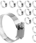 12 Pack Adjustable Stainless Steel Hose Clamps 27 To 51mm Worm Gear For Auto Repair Plumbing Fuel Lines And Mechanical Projects 1 To 2 Inch Clamp Set Kit showing all sizes lined up