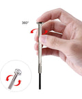 Hand holding a screwdriver from the 11 Piece Mini Precision Screwdriver Set For Electronics Toys Computers And Watches Repair Includes 00 0 Phillips.