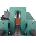 Dinenovate Electric Hydraulic Tube Bender With 17 Dies For Cold Bending Round And Square Pipes. Close-up of hydraulic mechanism and tubing.