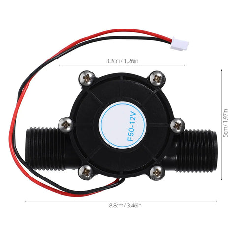 Mini Hydropower Generator Turbine Kit Portable Water Turbine DC Generator with cables and dimensions visible