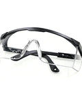 Heavy Duty Anti Fog Safety Glasses With Legit Clear Polycarbonate Lenses And Adjustable Temple Arms For Zero Eye Strain and Scratch Proof Shield view from above with clear lenses.