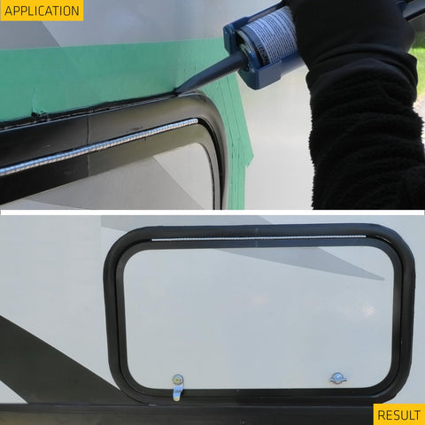 Application and result of Do It All Black Polyurethane Sealant Adhesive, 10.1 Fl Oz, Permanent Elastic Seal That Sands And Paints