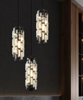 3 Light Pendant Chandelier With Bulbs Included, Modern Crystal Hanging Light Fixture, 60 Inch Adjustable Cord, Matte Black Island Lights