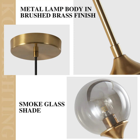Smoked Glass Globe Pendant Light Brushed Gold Finish For Kitchen Island And Dining Room Dope Modern Mid Century Brass