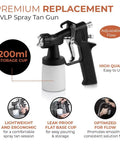 Replacement Gun For HVLP Spray Tan Machine With 200ml Cup And Adjustable Flow, ergonomic design with visual features.