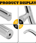 Stainless steel curved lathe tool rest, 12-inch length, front view with rounded end cap.
Stainless steel curved lathe tool rest, 12-inch length, side view showing curved frame and mounting stem.
Stainless steel lathe tool rest end, cylindrical with small hole, close-up.
Stainless steel curved tool rest tip, smooth profile, close-up view.
