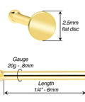Solid 14K Yellow Gold Nose Ring 20 Gauge With 2.5mm Flat Disc End Durable Nose Bone Stud For Women And Men Tarnish Resistant Hypoallergenic Comfort Fit Dope Jewelry, 20g 6mm