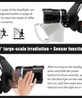 Rechargeable LED Headlamp With Ultra Bright 120000 Lumens, 9000mAh Battery, Motion Sensor demonstrating 90 degree tilt