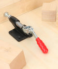 Six Pack GH 305C Push Pull Adjustable Toggle Clamp With 500 Lbs Holding Power installed on wood base for woodworking