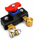 Pure Copper Battery Disconnect Switch 12V 24V Manual Rotary Cutoff with red handle and gold contacts for cars, trucks, RVs, boats