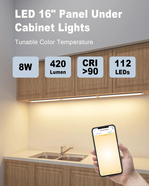 Under Cabinet LED Lighting Kit With 5 Color Temperatures Mesh App DIY Control 14W 920 Lumens ETL Listed over kitchen counter