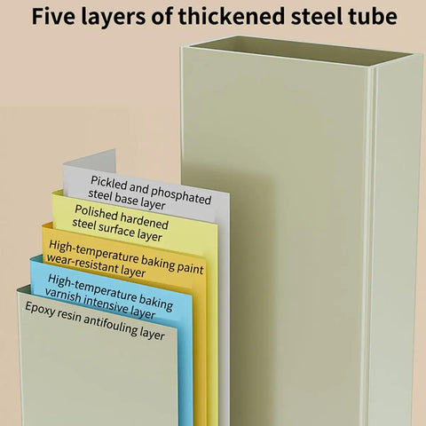 Five layers of thickened steel tube showcased for durability in the Straight Up Portable Closet Wardrobe System.