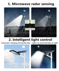 Heavy Duty Solar Flood Light With Smart Motion Sensor And Remote Delivers Real Deal Yard Glow Up Badass Led Outdoor Security Lamp IP66 Waterproof Runs All Night For Patio And Driveway showcasing radar sensing and intelligent light control.