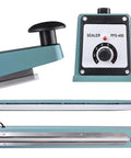 Impulse Sealer Heat Seal Machine for Poly Bags, 16 inch sealing element, aluminum housing, control panel and handle detail