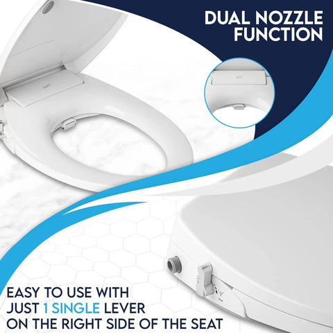 Dual Nozzle Manual Bidet Toilet Seat For Elongated Toilets With Soft Close Lid and Cover Clean Wash For Rear and Feminine Cleaning