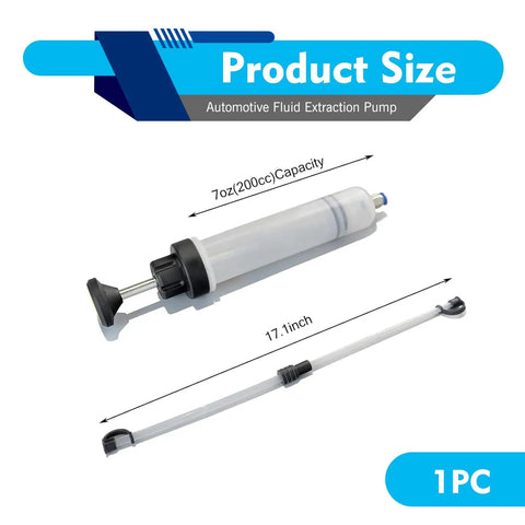 Power Steering Fluid Extractor And Refill Pump Kit, 200cc Manual Suction And Injection Tool With Hoses, product size view