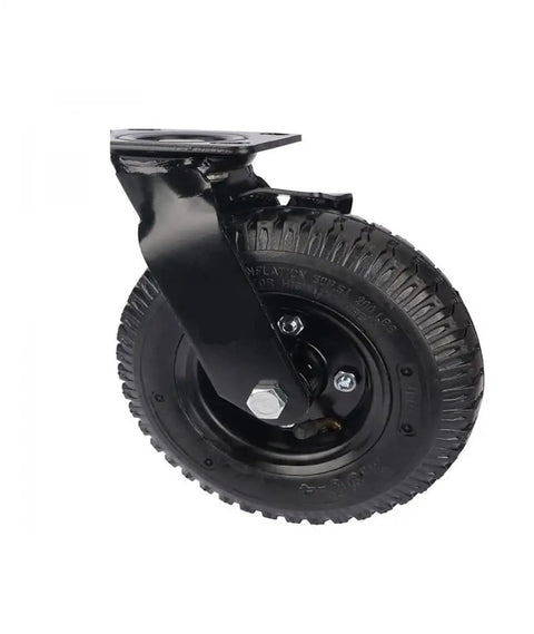 Beefy Heavy Duty 8 Inch Pneumatic Rubber Caster Wheel Straight Up Built Tough With Commercial Side Brake For Hotel Luggage Cart Trolley Smooth Easy Glide Daily, featuring black wheeled tire.
