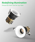 YOVELOS 6-Pack 10W Trimless Recessed LED 3 Inch Slim Spotlight design showing two finishes on a white background.