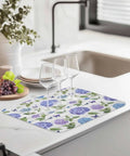 Two Pack Kitchen Drying Mats Set With Hanging Loop on countertop, floral pattern microfiber absorbent quick drying mat