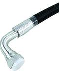 Top Shelf High Pressure Hose Fits Screw Air Compressor Replacement Part 85563633, durable black rubber hose with metal connector.