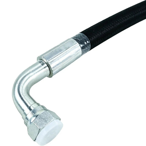 Top Shelf High Pressure Hose Fits Screw Air Compressor Replacement Part 85563633, durable black rubber hose with metal connector.