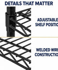 Beefy Heavy Duty Steel Wire Shelving Rack close-up, showing adjustable shelf position and welded wire construction.