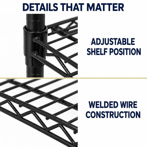 Beefy Heavy Duty Steel Wire Shelving Rack close-up, showing adjustable shelf position and welded wire construction.