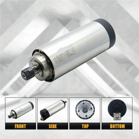 Heavy Duty Air Cooled Spindle 1.5kw 24000rpm 80mm Round Router Motor For Cnc Engraving Machines front view showcasing stainless steel design.