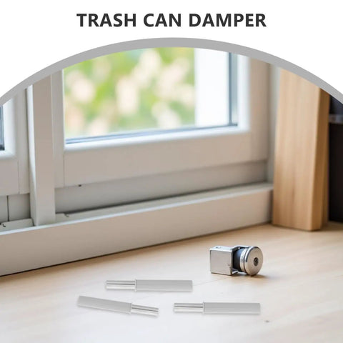 Smooth As Butter Soft Close Dampers For Trash Cans And Cabinet Doors 6 Pack hydraulic buffer bumpers on a wooden surface.