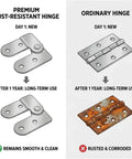 Comparison of Built Tough Ladder Folding Hinge Heavy Duty Invisible Tabletop Bracket showing rust-resistant and ordinary hinges.