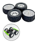 Four Pack 55mm Toy Car Wheel Set with 3mm Shaft Axles for RC Cars and DIY Model Builds, durable rubber tires on plastic cores