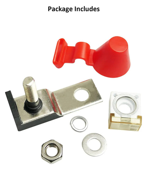 Components of Beefy Marine Battery Fuse Block With 200A Fuse, 58V DC Max, Single Stud 5/16 Inch M8