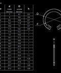 Diagram showing size dimensions for Pro Grade Multi Size Internal Circlip Snap Ring Set Kit 8-24mm Stainless Steel 304 Black 65Mn