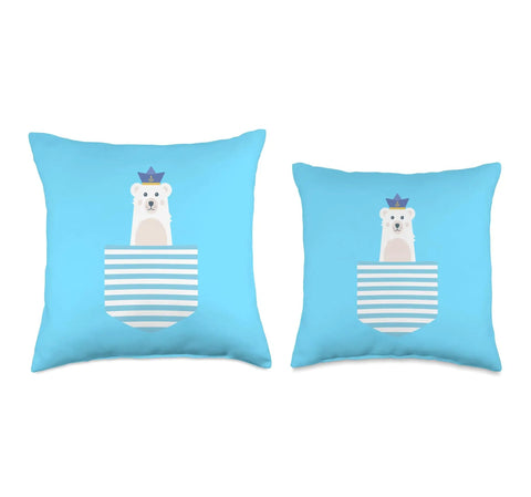 Maritime Captain Boating Yacht Sailing Lake Sailor Throw Pillow featuring a bear in a sailor hat on blue background, two sizes