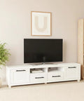 Living room with white media console featuring Solid Brass Cabinet Pulls 4 Pack Matte Black Euro T Bar Handles With 5 Inch Hole Center.